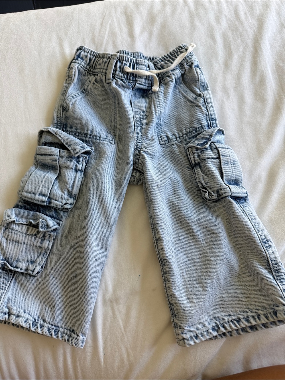 Light Wash baggy Cargo Denim Kids Pants - baby gap